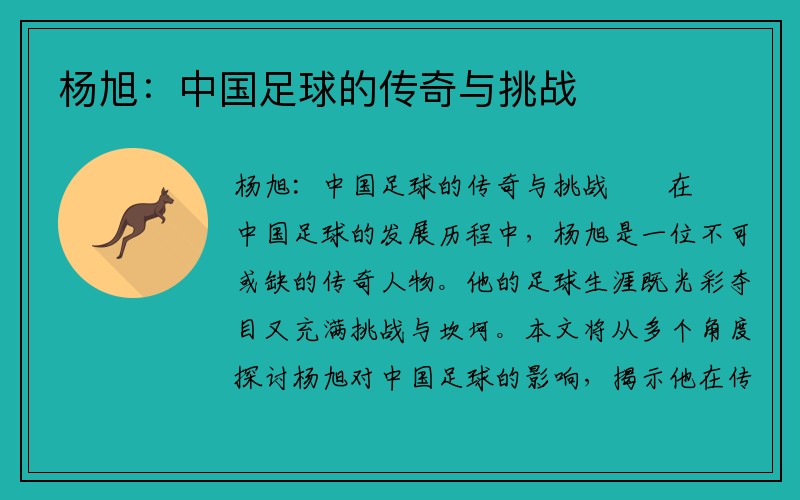 杨旭：中国足球的传奇与挑战